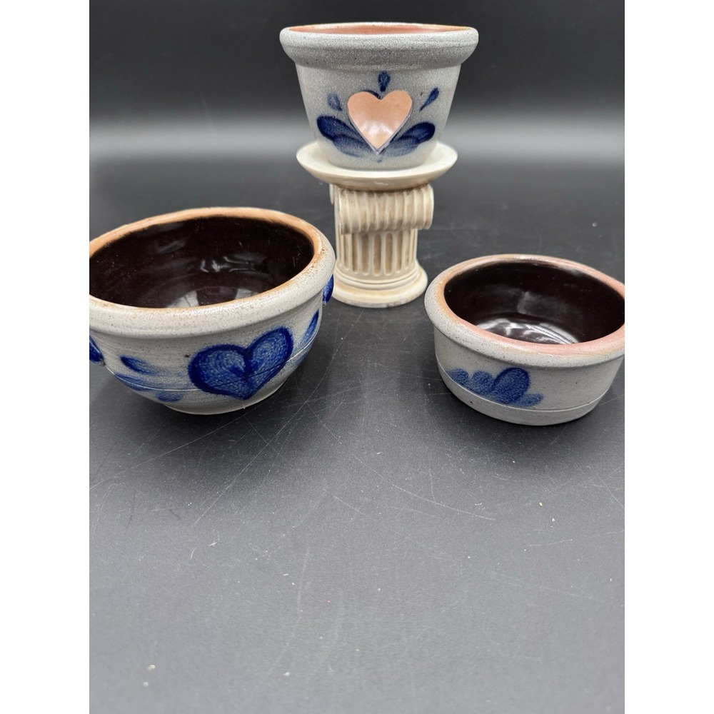 3 Piece Set Rowe Pottery Gray Blue Made In USA